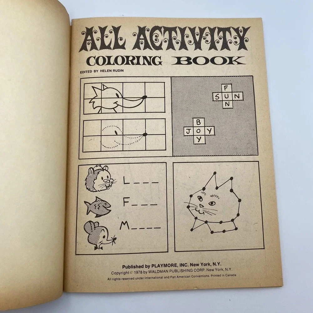 All Activity Coloring Book Unused 1978 Playmore Puzzles Dot to Dot Cut-Outs Game